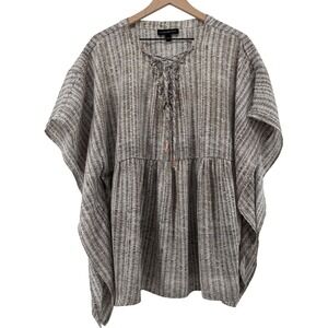 Lane Bryant Neutral Print Lace Up Peplum Kaftan Top Blouse Women 14/16 V-Neck